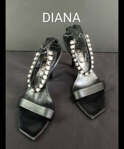 ★美品 DIANA ダイアナ ジュエリー アクセサリー付き パンプス 21 1/2 ブラック 正規品 レディース 靴 ハイヒール 女性 黒 GINZA ブランド