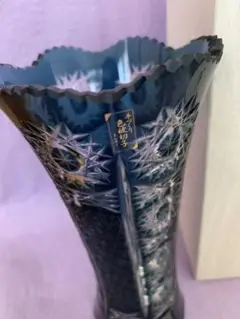 藍染　竹かごめ切子　花瓶