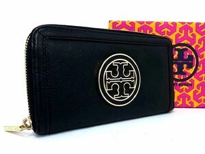 1円 ■極美品■ TORY BURCH トリーバーチ レザー ラウンドファスナー 長財布 ウォレット 小銭入れ 札入れ レディース ブラック系 BG7947