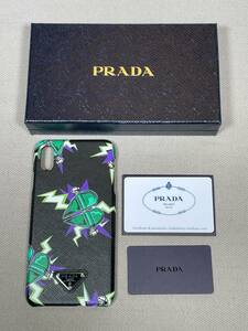 新品 未使用 PRADA iPhone XS Max スマホ ケース iPhoneケース プラダ ロゴ ⑮ サフィアーノ 黒 ブラック レザー 本革