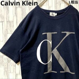 Calvin Klein Jeans カルバンクライン ジーンズ 半袖 Tシャツ サイズM デカロゴ ビッグロゴ ブラック 送料無料