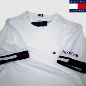 新品 トミーヒルフィガー 刺繍ロゴ 半袖 Tシャツ (L) ホワイト TOMMY HILFIGER USAモデル /ba49
