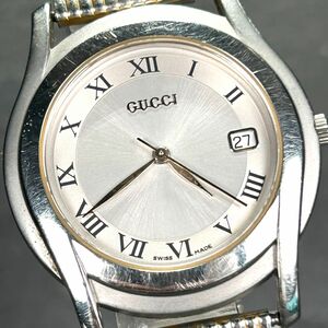 GUCCI グッチ 5500M SS 腕時計 クオーツ アナログ ３針 ステンレススチール ホワイト文字盤 カレンダー シルバー メンズ ヴィンテージ