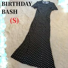 【BIRTHDAY BASH】(S) テンセル混 黒ドット 半袖タイトワンピース