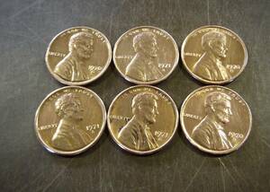 1セントコイン 1970～1979年の6枚セット S刻印 送料無料　（13038）リンカーン USA お金 貨幣 硬貨 ペニー アメリカ　　