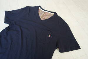 美品　正規品　Paul Smith ポール・スミス コットン 胸ポケット ウサギ 刺繍 Vネック 半袖 Tシャツ カットソー L ネイビー系（800）