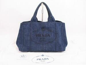 【新品同様】 PRADA プラダ カナパ デニム ハンドバッグ トートバッグ アビオ デニムブルー