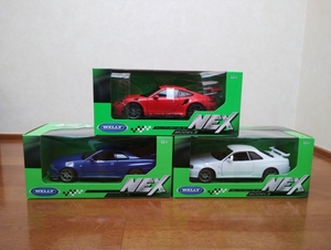 ☆即決送料無料☆ WELLY 1/24 NEX Porsche 911 GT3 RS & R34 SKYLINE GT-R 2台セット　WELLY３個セット