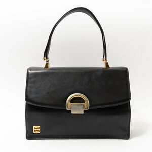 【1円スタート】GIVENCHY ジバンシイ 2way ハンドバッグ ショルダーバッグ 婦人鞄 ブラック 黒 レザー ゴールド金具 本革 フラップ 無地