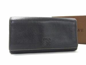 1円 ■美品■ LOEWE ロエベ アナグラム レザー 二つ折り 財布 長財布 ウォレット 札入れ 小銭入れ レディース メンズ ブラック系 BL0329