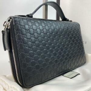 極美品 付属品完備●GUCCI メンズ ビジネス ダブルファスナー オーガナイザー 長財布 グッチ マイクロシマ GG トラベルケース 黒 ブラック