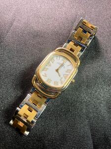 C/434 エルメス ラリー RA1.240 白文字盤 ゴールド シルバー レディース 腕時計 HERMES