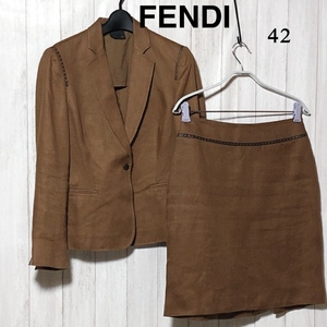 FENDI セットアップ 42/フェンディ レザー使用 スカートスーツ 伊製