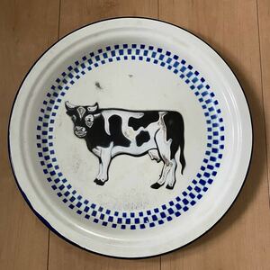 【お盆】牛 cow カウ bull ブル ★丸盆 トレー トレイ tray ★アンティーク ANTIQUE レトロ Retro ヴィンテージ ビンテージ Vintage