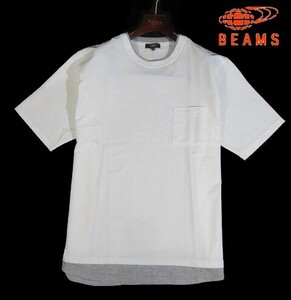 E水05336新品▼ ビームス BEAMS フェイクレイヤード 半袖Tシャツ 【 XL 】 半袖カットソー Tシャツ 重ね着 接触冷感生地 ホワイト系