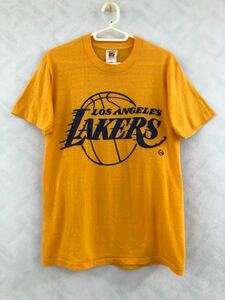 LOS ANGELES LAKERS Tシャツ サイズM ビンテージ 染込みプリント ロサンゼルス・レイカーズ NBA LOGO 7. ING.