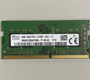 【中古】SK hynix 8GB 1枚 DDR4-2133 HMA81GS6AFR8N-TF / ノートPC用メモリ PC4-17000 1Rx8