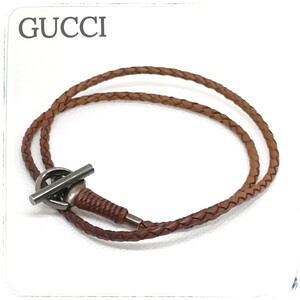 【人気色！】GUCCI グッチ レザー ネックレス ブレスレット チョーカー シルバー ブラウン系 お洒落 アクセサリー メンズ レディース