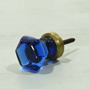 0120-1　ガラスの取っ手　握り玉　青色　極小サイズ　キャビネット　ヨーロッパ　アンティーク