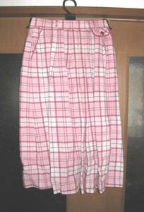 ピンクの格子柄ウール混のひだスカート！中古美品！