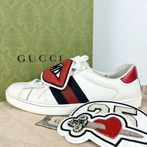 1円 【美品】 GUCCI グッチ 【幻の逸品】 メンズ スニーカー ローカット 靴 リムーバブルパッチ エース シェリーライン ホワイト 白 27.0位