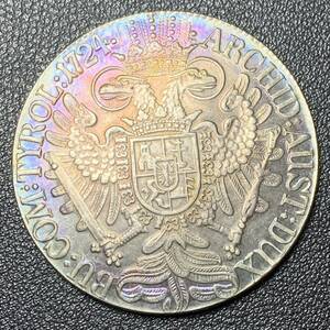 銀貨　古銭　オーストリア帝国　1724年　 カール6世　クラウン　国章　イーグル　コイン　硬貨　貿易銀