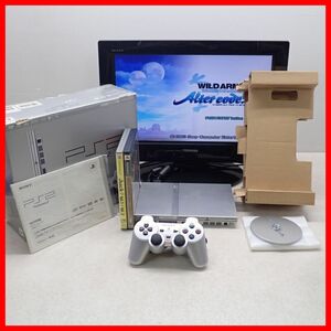 ☆動作品 PS2 プレステ2 薄型 本体 SCPH-75000 SSS サテン・シルバー 専用縦置きスタンド同梱 + ソフト2本 まとめてセット SONY 箱説付【20