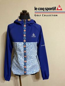 【美品】 le coq sportif golf ルコック ゴルフ ウェア レディース ジップ ウインド パーカー ジャケット サイズM 長袖 ブルー ドット柄