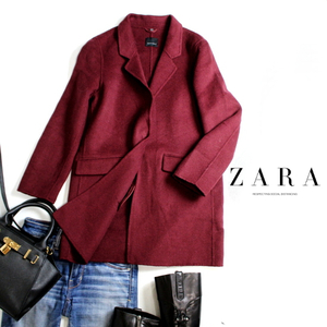 美品 ザラ キッズ ZARA Girls ■ 大人にも♪ 秋 冬 152？ 圧縮ウール チェスターコート ウールコート ロングコート ダークレッド 毛52％