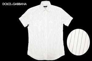 Y-3790★送料無料★美品★DOLCE＆GABBANA ドルチェアンドガッバーナ Tailored Fit★黒タグ イタリア製 ストライプ 半袖 シャツ 15 3/4 40