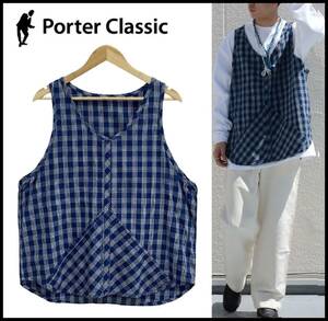 PORTER CLASSIC ポーター クラシック 19SS PALAKA PULLOVER VEST パラカ チェック 刺繍 ワッペン インディゴ プルオーバー ベスト ジレ 2