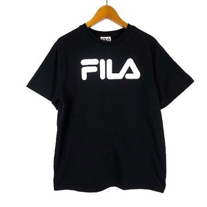 フィラ FILA Tシャツ ロゴ プリント クルーネック 半袖 XL 18 黒 ブラック 白 ホワイト キッズ
