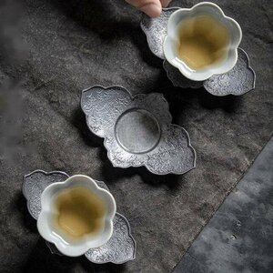 錫製 茶托　茶器　茶道具 煎茶道具 5客