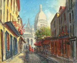 ヨーロッパ絵画 肉筆油絵 (額縁付きで納品対応可) サイズF6号 ペチャウベス作 「パリの街角」