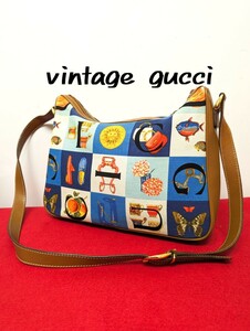 美品 極希少！gucci シモ ショルダーバッグ マルチ 総柄 オールドグッチ