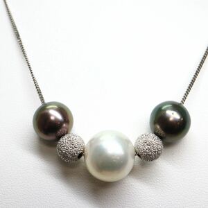 Max 14.0mm珠!!《Pt850 南洋黒蝶真珠/南洋白蝶真珠ネックレス》M 13.7g 約44cm パール pearl necklace ジュエリー jewelry EB5/EC0