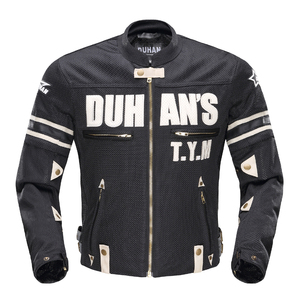 DUHAN ライディングジャケット メッシュ プロテクター付き 春夏 袖脱着 ブラック XL　バイクパーツセンター
