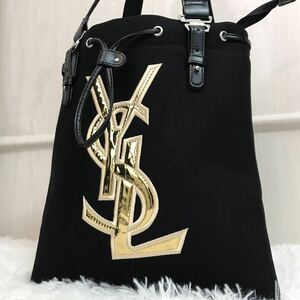 未使用/大容量●イヴ・サンローラン YSL Yves Saint Laurent ハンドバッグ トートバッグ メンズ ビジネス A4 ブラック 黒 ロゴ キャンバス