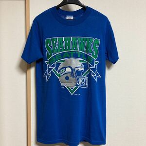 【未使用】80s SEATTLE SEAHAWKS シアトル シーホークス ビンテージTシャツ ブルー Mサイズ USA製 ヴィンテージ LOGO7 デッドストック