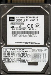 2.5インチ TOSHIBA MK4018GAS 40GB ATA/IDE 4200rpm