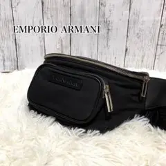 極美品✨EMPORIO ARMANI ボディバッグ ナイロン×レザー 黒