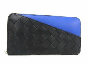 ■極美品■ BOTTEGA VENETA ボッテガヴェネタ イントレチャート レザー ラウンドファスナー 長財布 ウォレット ブラック系 AV3824