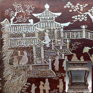 【趣楽】 希少　中国古玩　時代　細密青貝螺鈿象嵌花台　卓　高さ５１，５ｃｍ　本物保証　Ｑ１７６１
