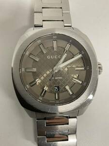 SKT629-60◆ 【電池交換済み・稼働品】GUCCI グッチ シルバー×ブラウン 142.3 デイト メンズ 腕時計 