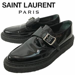 j106 良品 SAINT LAURENT PARIS サンローラン パリ エナメル ローファー パテント レザー ドレスシューズ 革靴 黒 ブラック 35.5 正規品