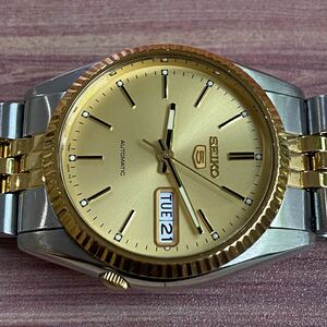 セイコー 腕時計 SEIKO5 自動巻 automatic 7S26-0500 ゴールド文字盤 裏スケルトン