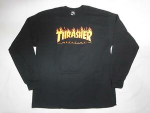 JB即決★ THRASHER スラッシャー US FLAME フレイム ファイヤーマグ ロゴ　ロングスリーブ ロンT 黒　Mサイズ 新品 80　90 POWELL VANS