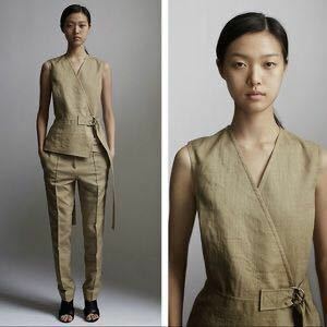 レア CELINE セリーヌ Sleeveless Linen Wrap Top コットン リネン ラップ ベスト 34 ジャケット シャツ 2014 フィービー ファイロ