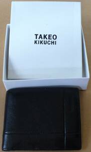 USED　箱付きTAKEO KIKUCHI(タケオキクチ)革製2つ折り財布　黒　167603 