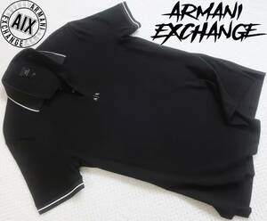 新品★アルマーニ★大きいサイズ★ブラック ポロシャツ★ホワイト ライン★かのこ 半袖 ニットシャツ 黒 XXL★ARMANI☆974